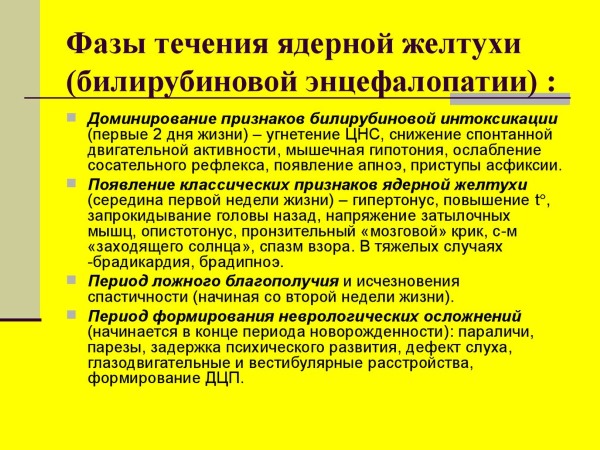 Фазы течения ядерной желтухи Фазы течения ядерной желтухи